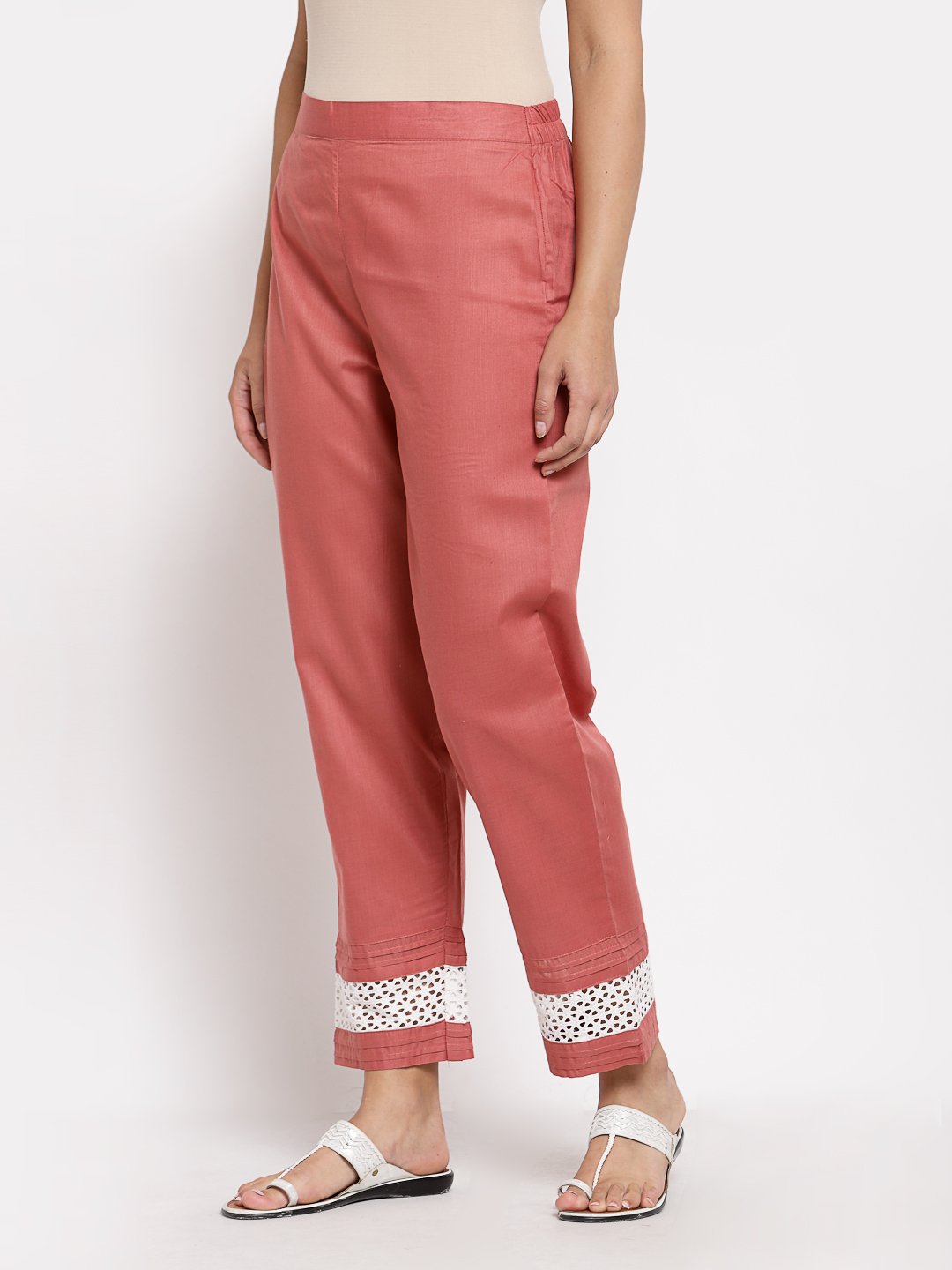 Women's Maroon Cotton Solid Casual Trouser - Myshka