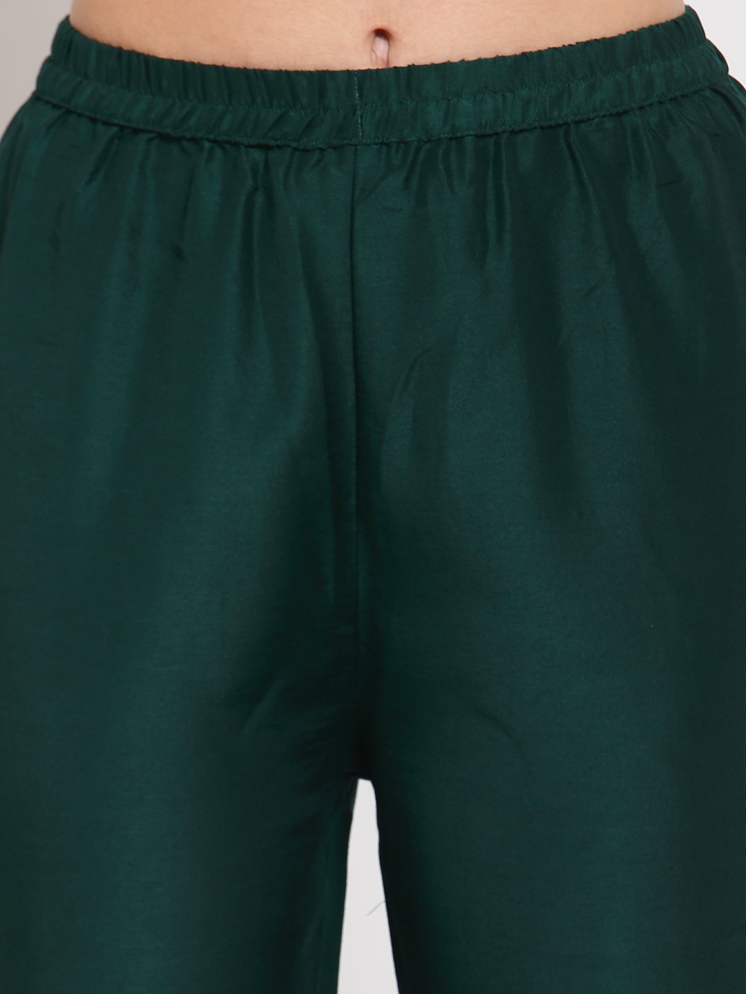 Women's Green Solid Cotton 3/4 Sleeve Mandarin Neck Casual Kurta Pant Dupatta Set - Myshka