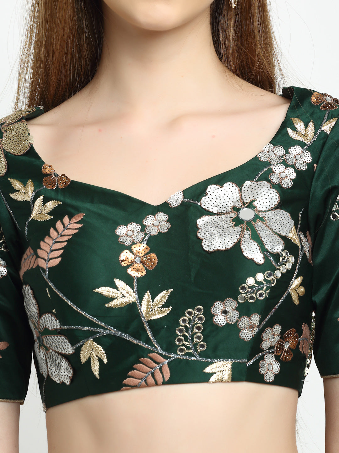 Women's Greenâ - Satin Silk Embroidered Fully Stitched Lehenga - Royal Dwells