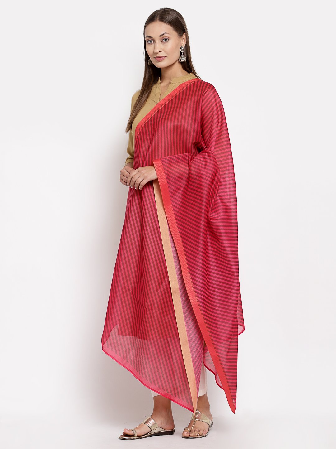 Women's Red Cotton Solid Casual Dupatta - Myshka