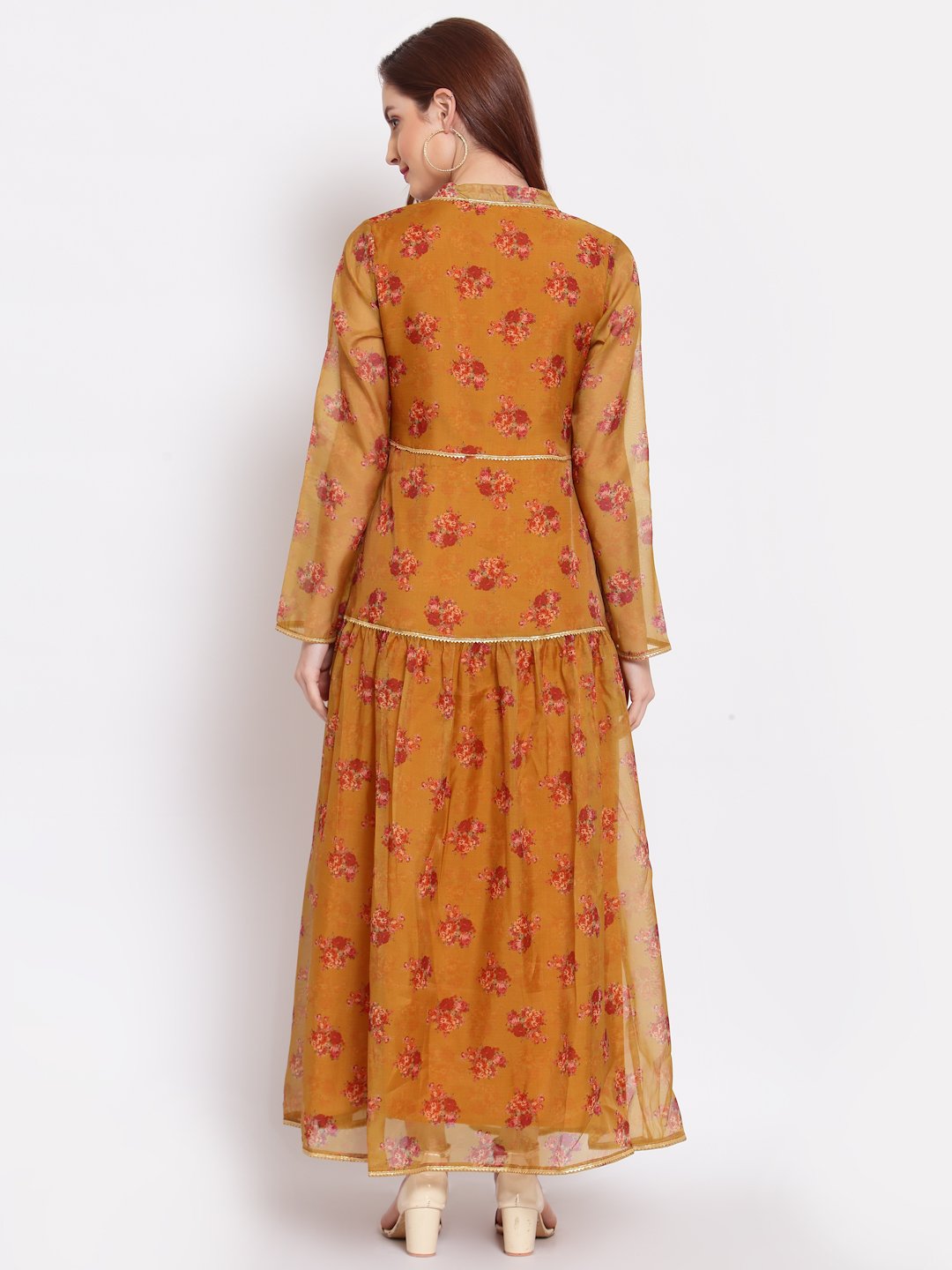 Women's Multi Printed Organza Full Sleeve Mandarin Neck Casual Dress - Myshka