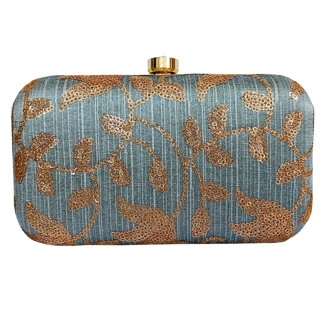 Women's Grey Color tulle Embroidered Faux Silk Clutch - VASTANS