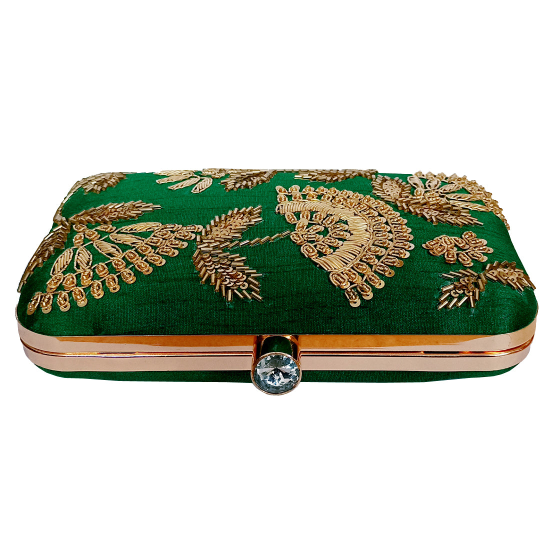 Women's Green Color Adorn Embroidered & Embelished Party Clutch - VASTANS