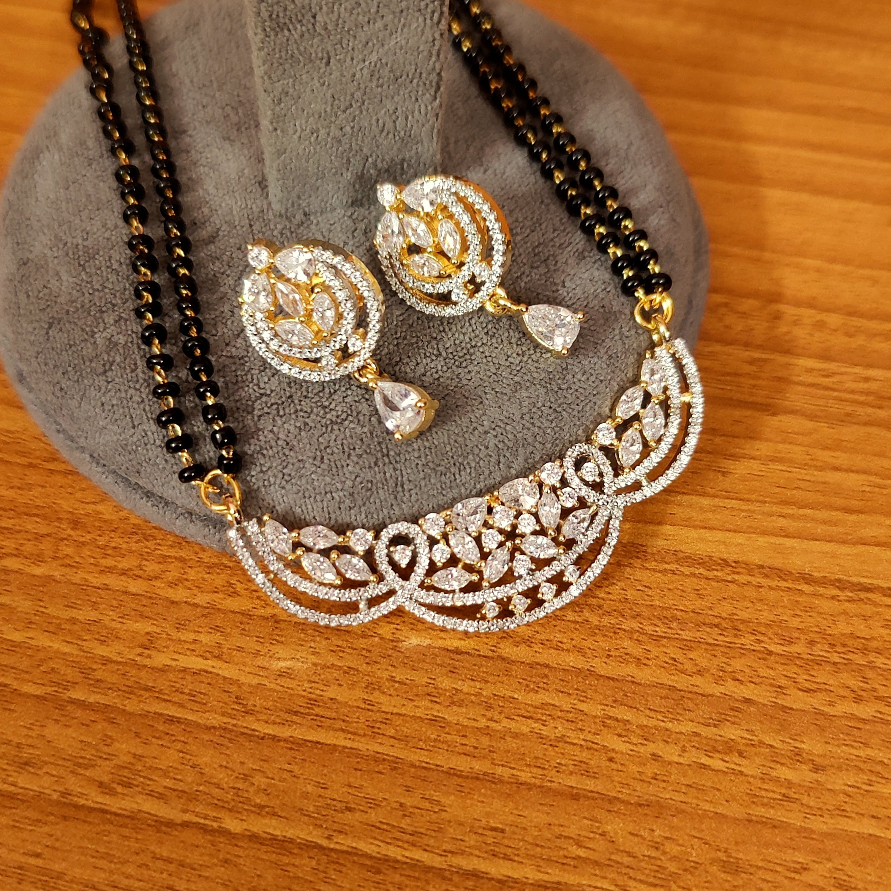 Women 's Gold Plated Cz Studded Diamond Look Mangalsutra - Sanvi Jewels