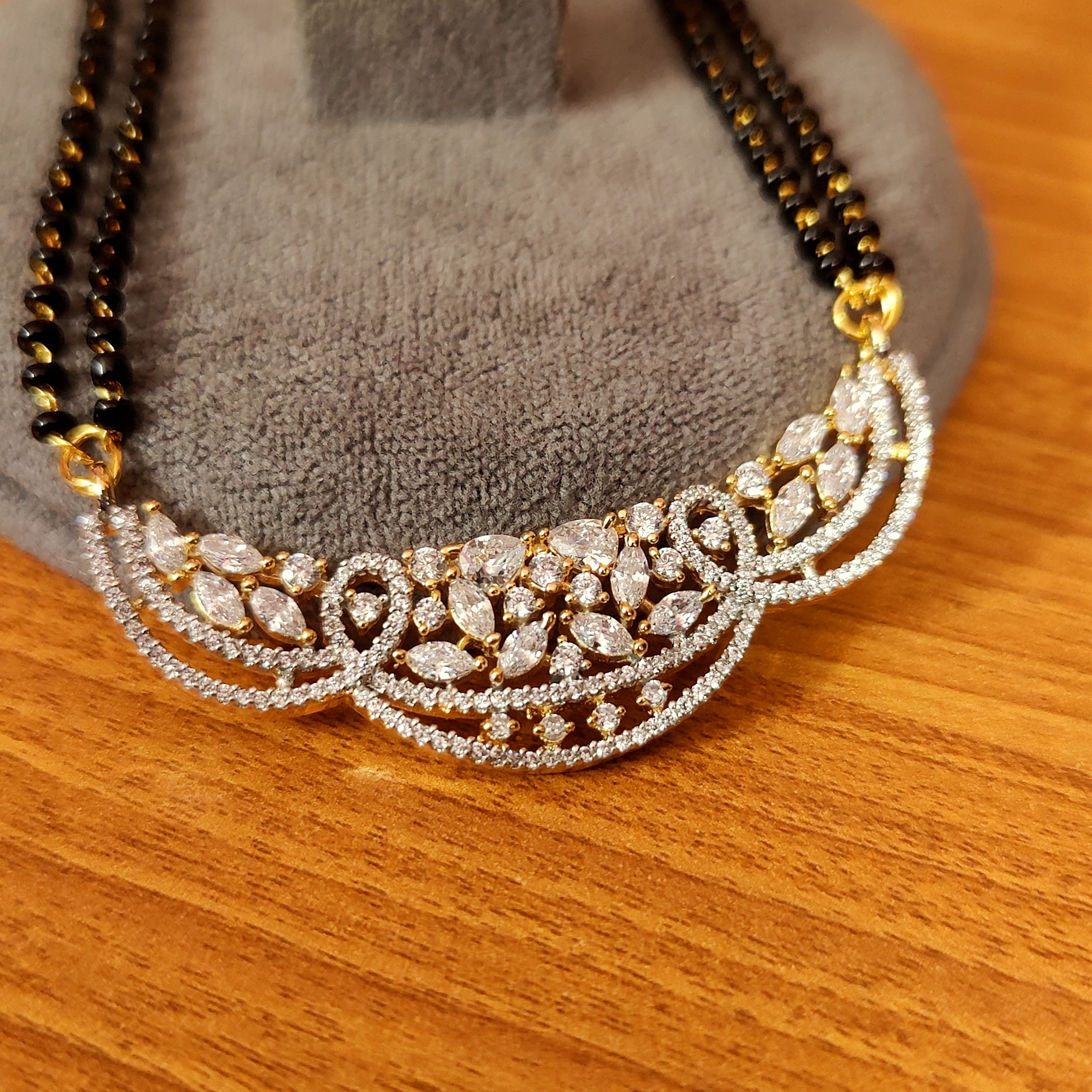 Women 's Gold Plated Cz Studded Diamond Look Mangalsutra - Sanvi Jewels