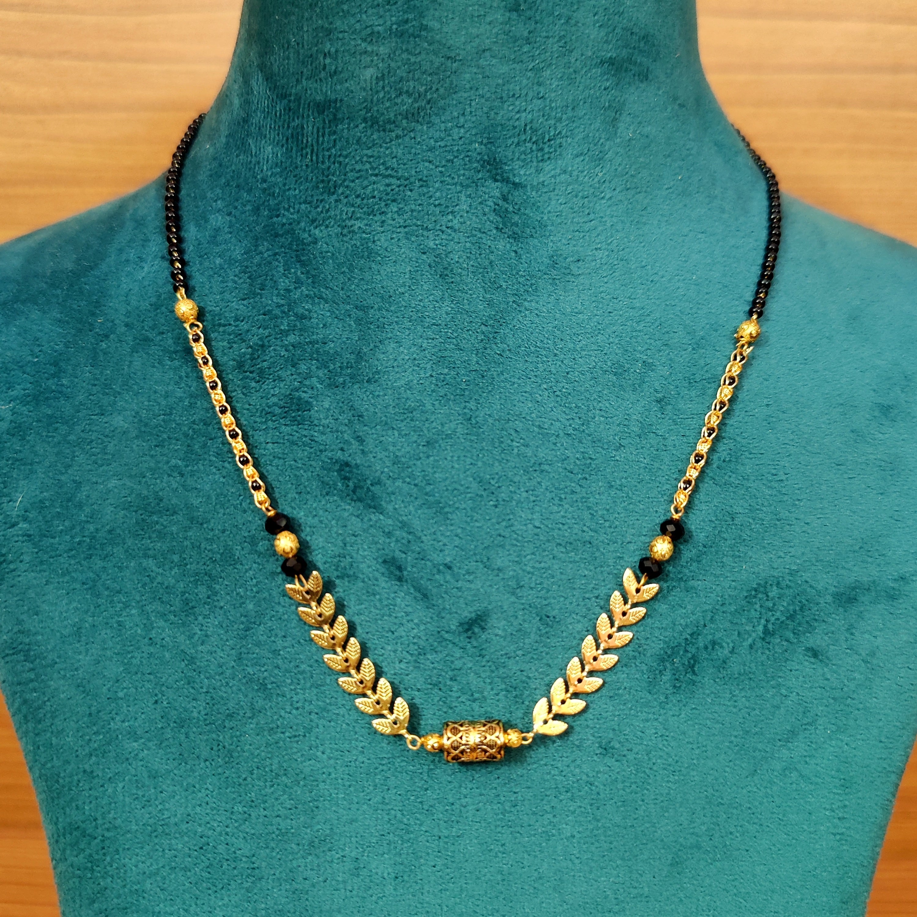Women 's Gold Plated Antiqe Bead & Leaf Pattern Mangalsutra - Sanvi Jewels