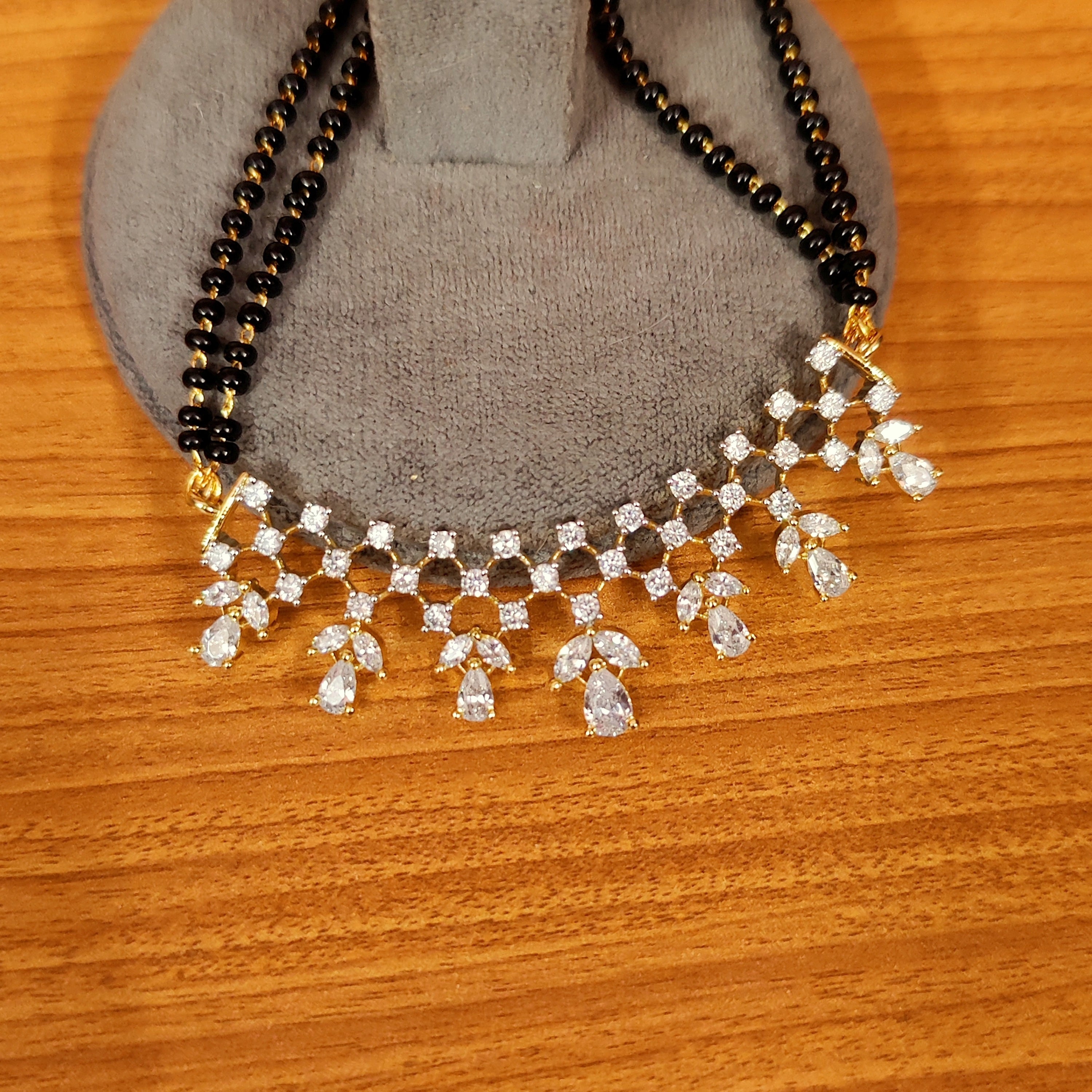 Women 's Gold Plated Real Diamond Pattern Mangalsutra - Sanvi Jewels