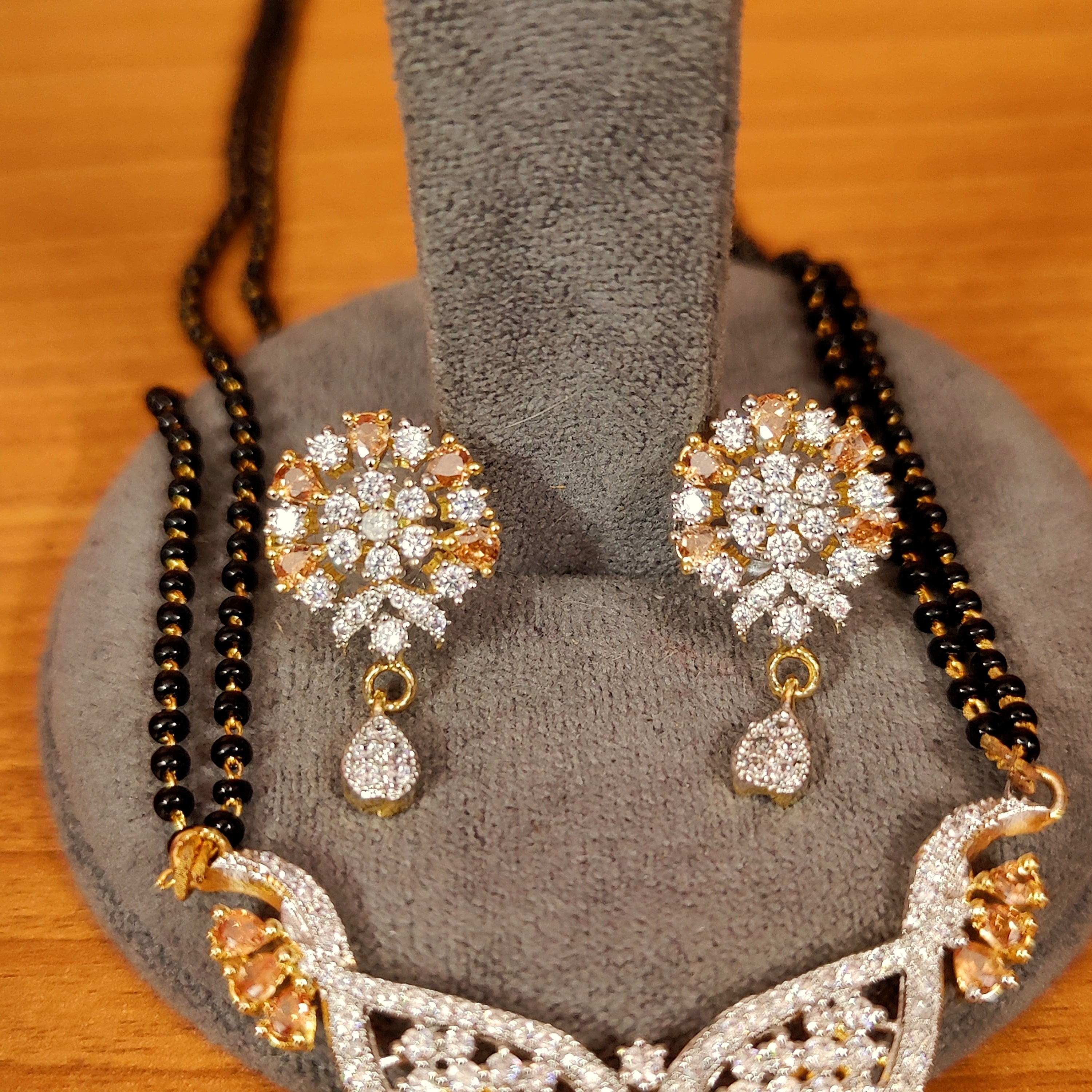 Women 's Diamod Look Champagne Colour Stone Mangalsutra - Sanvi Jewels