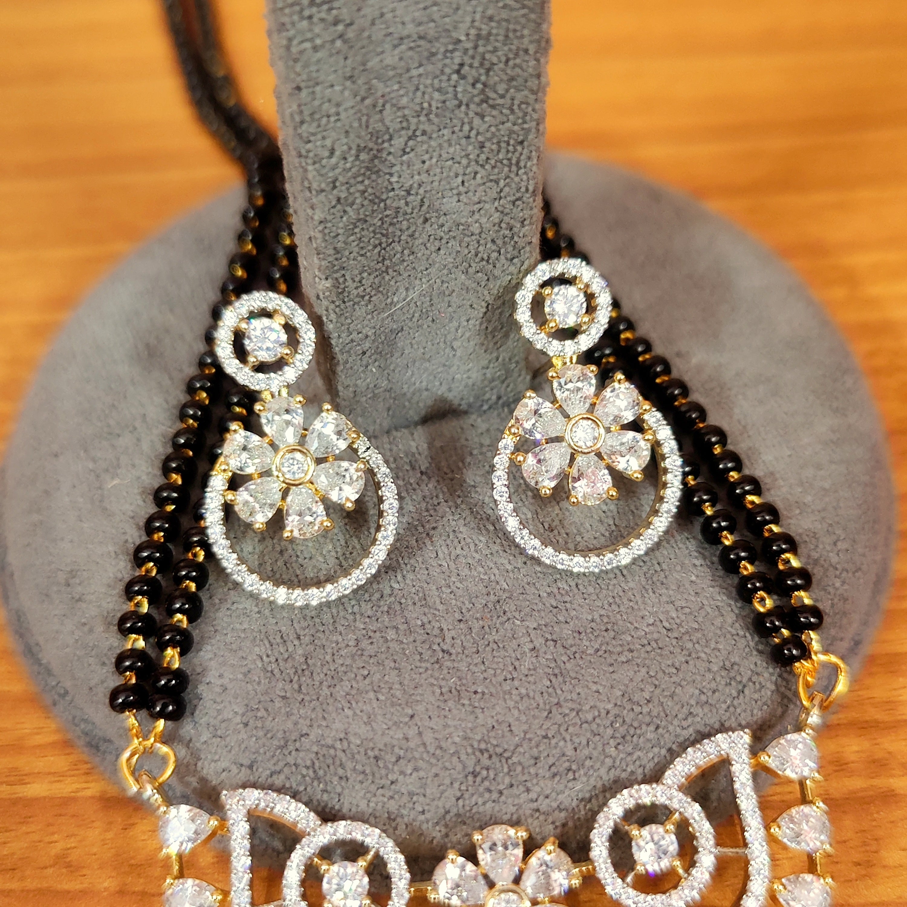 Women 's Diamond Look Gold Plated Cz Studded Designer Mangalsutra - Sanvi Jewels