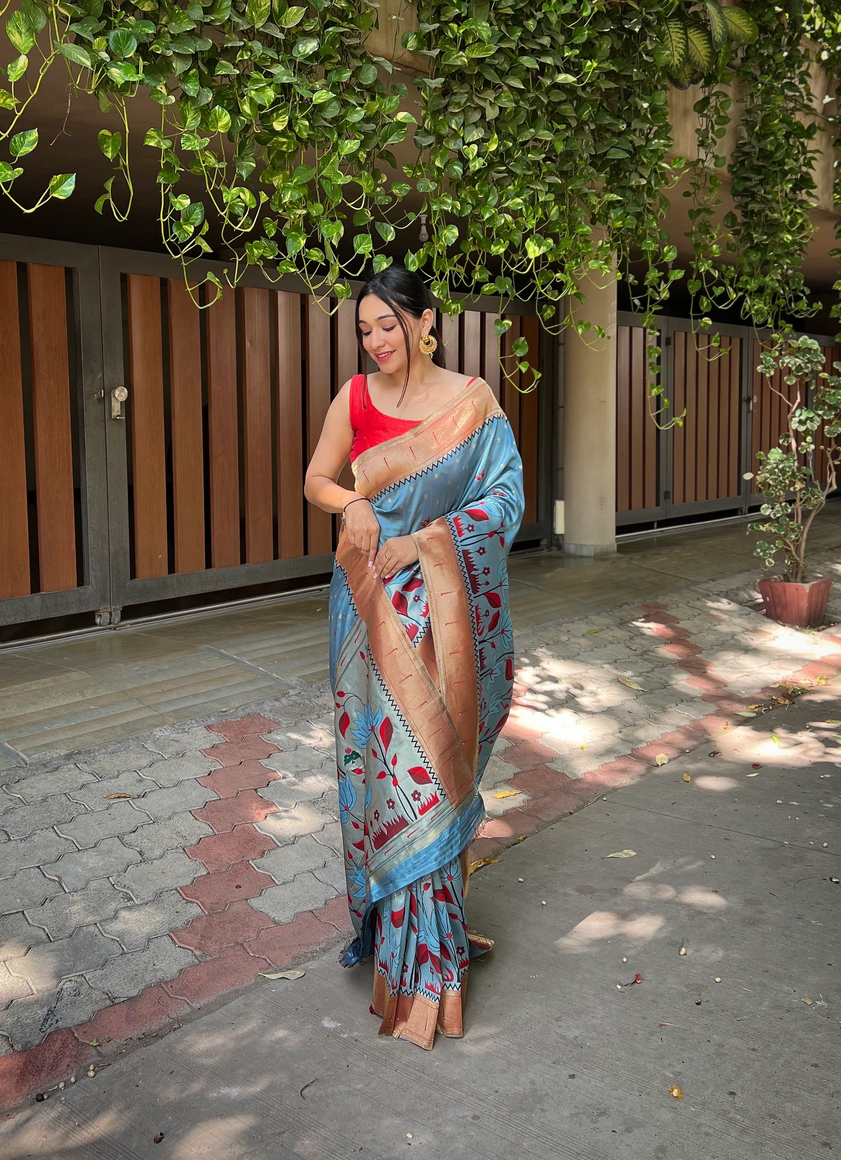 Women's Pastel Blue Titli Royal Paithani Silk Zari Woven Saree - TASARIKA
