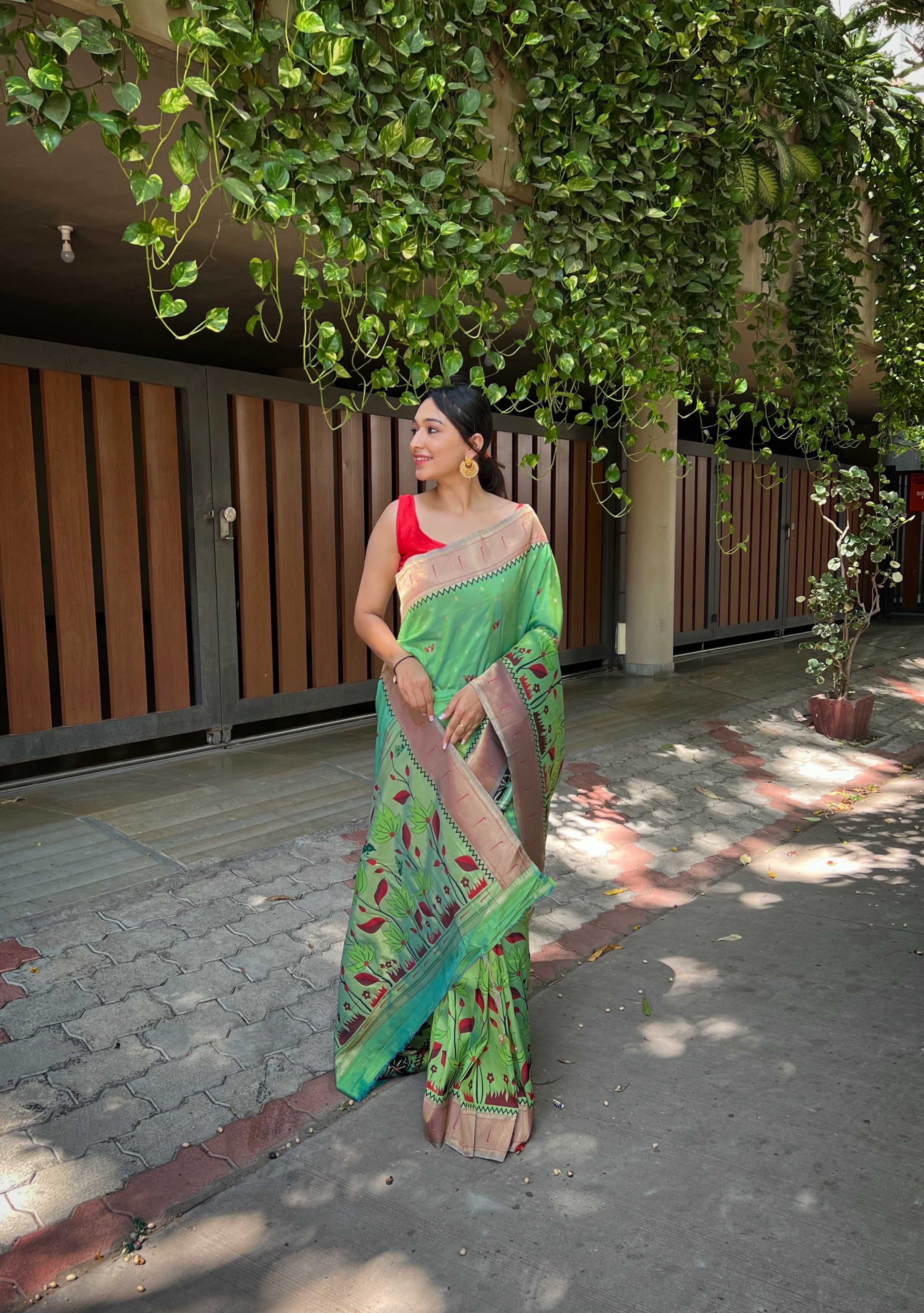 Women's Olive Green Titli Royal Paithani Silk Zari Woven Saree - TASARIKA