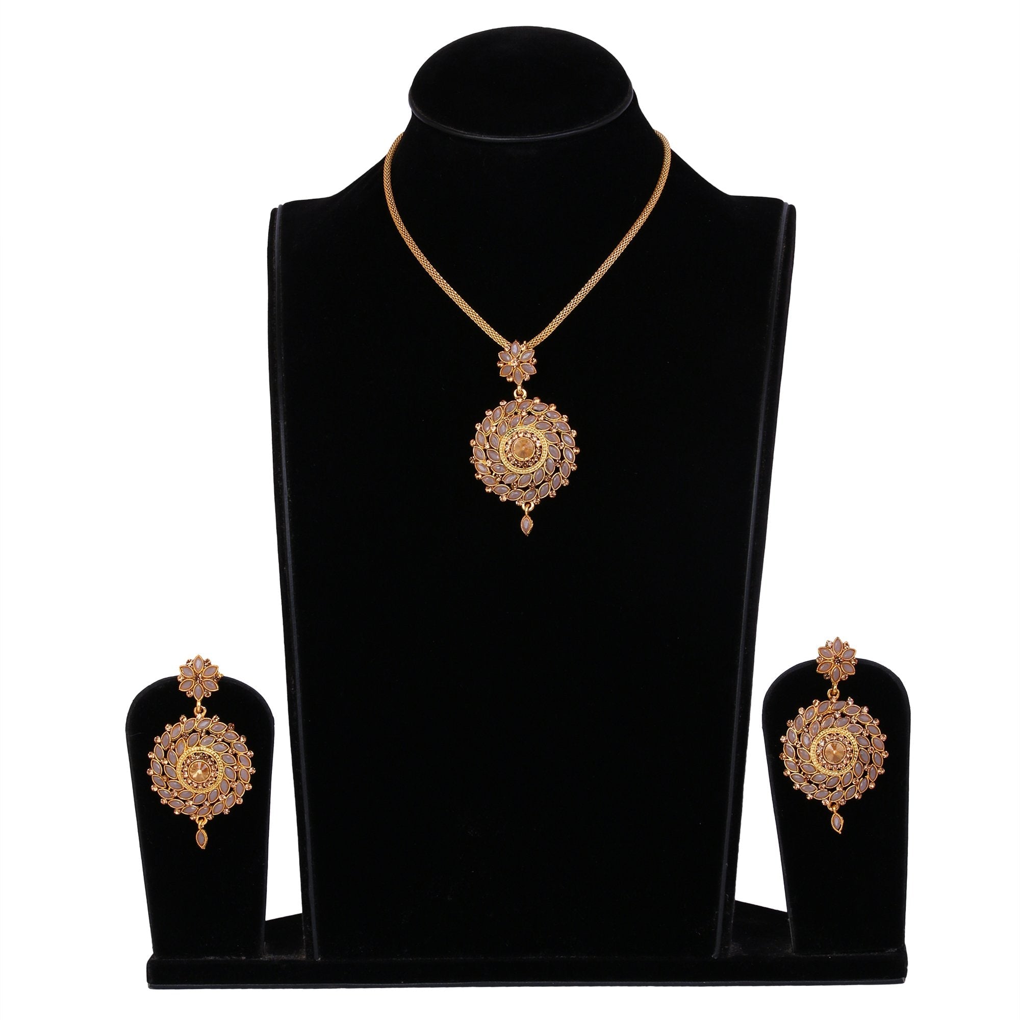 Women's Golden Plating Chain Pendent  With Earring  - Tehzeeb