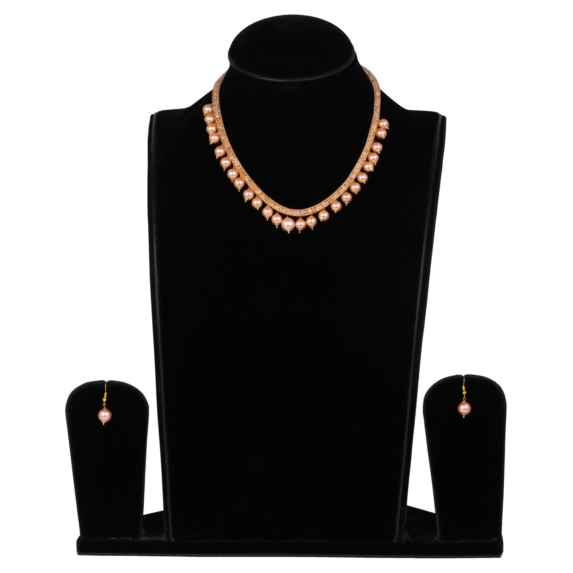 Women's Golden Plated Necklace And Earrings With Pearl  - Tehzeeb