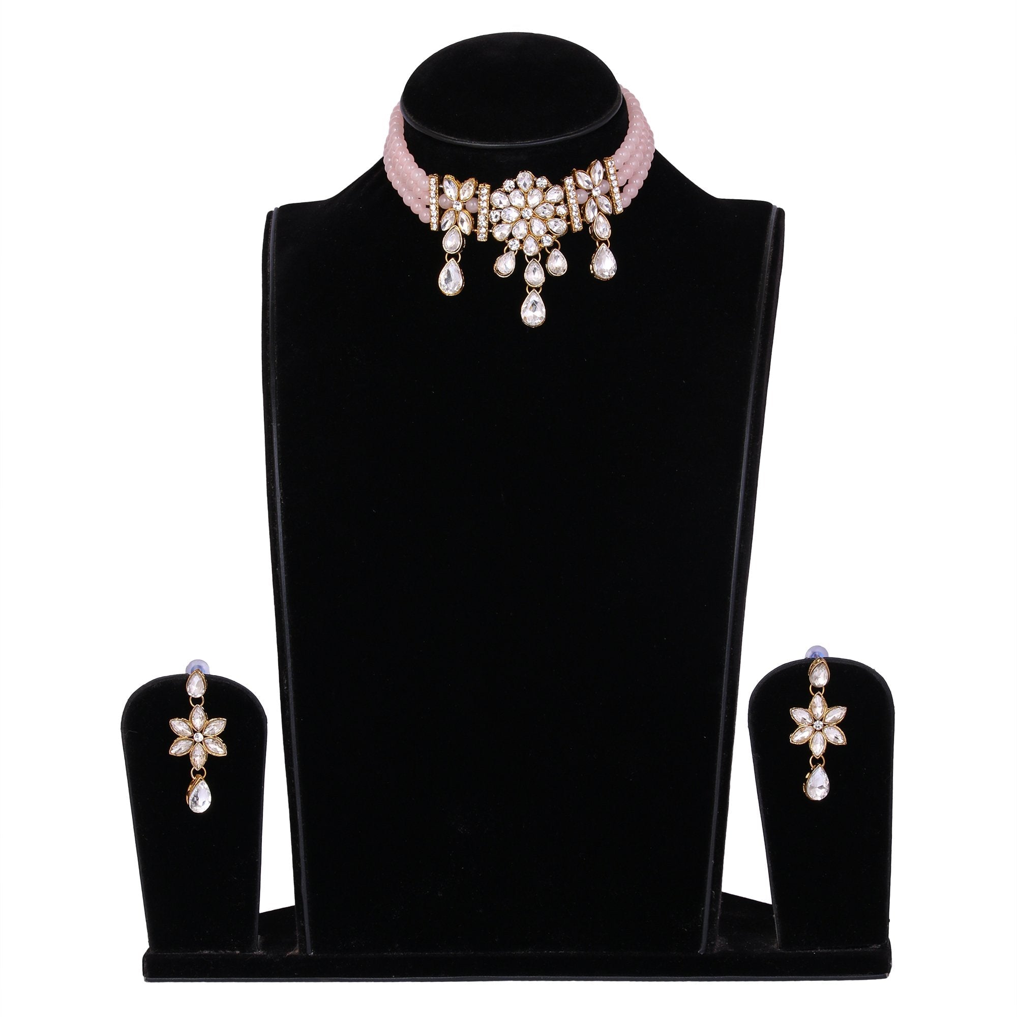 Women's Latest Design Pink Colour Necklace And Earrings  - Tehzeeb