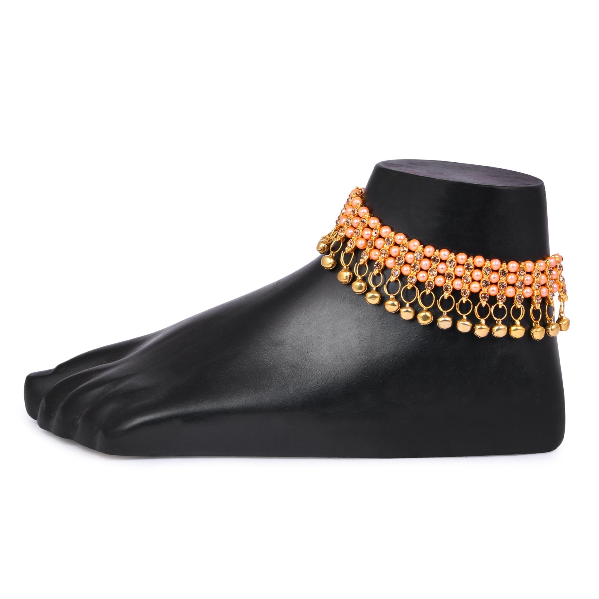 Women's Golden Plated Anklets With  Ghunghru  - Tehzeeb