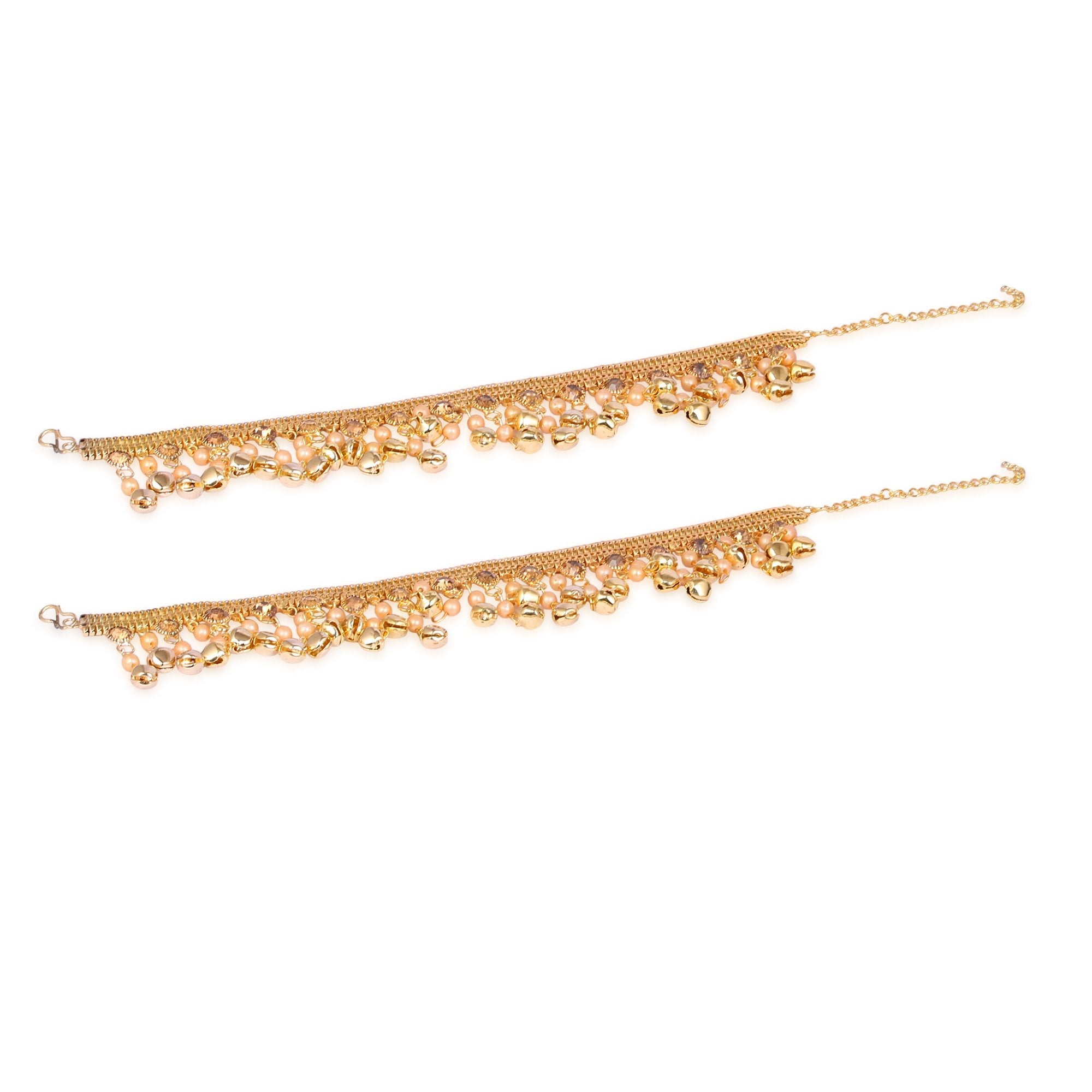 Women's Gold Plated Anklets With Ghunghru And Stone   - Tehzeeb