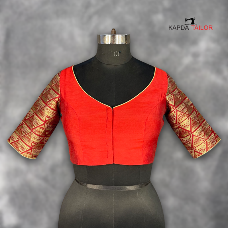Women's Dark Red Chanderi Silk / Brocket Blouse - Kapda Tailor Official