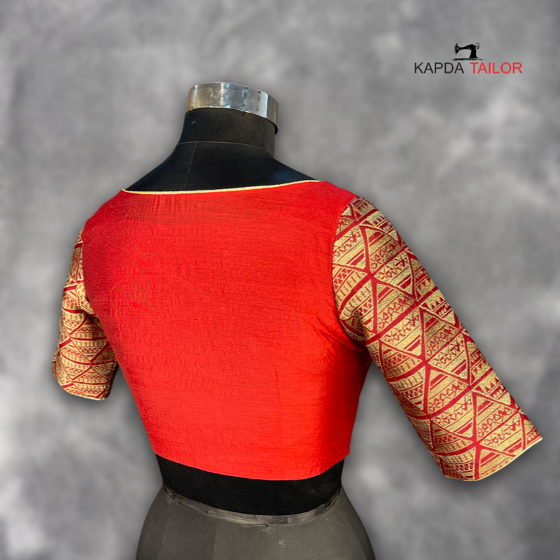 Women's Dark Red Chanderi Silk / Brocket Blouse - Kapda Tailor Official