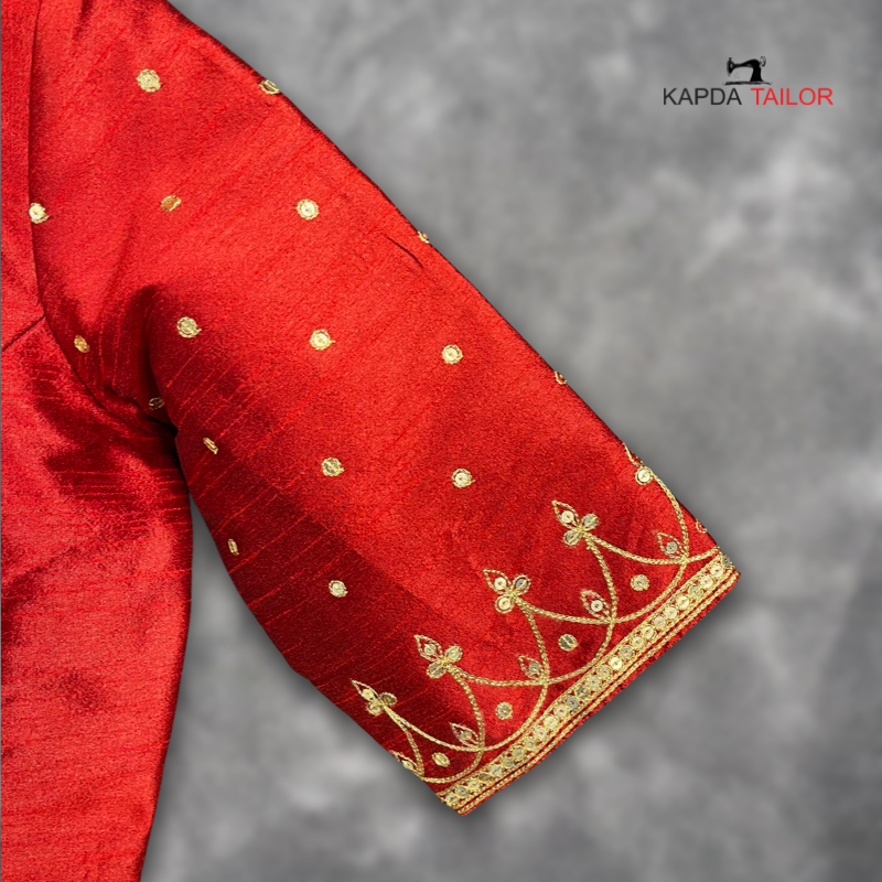 Women's Red Art Row Silk Blouse - Kapda Tailor Official