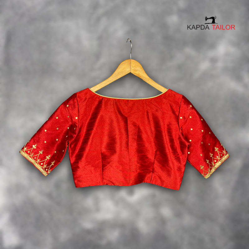Women's Red Art Row Silk Blouse - Kapda Tailor Official