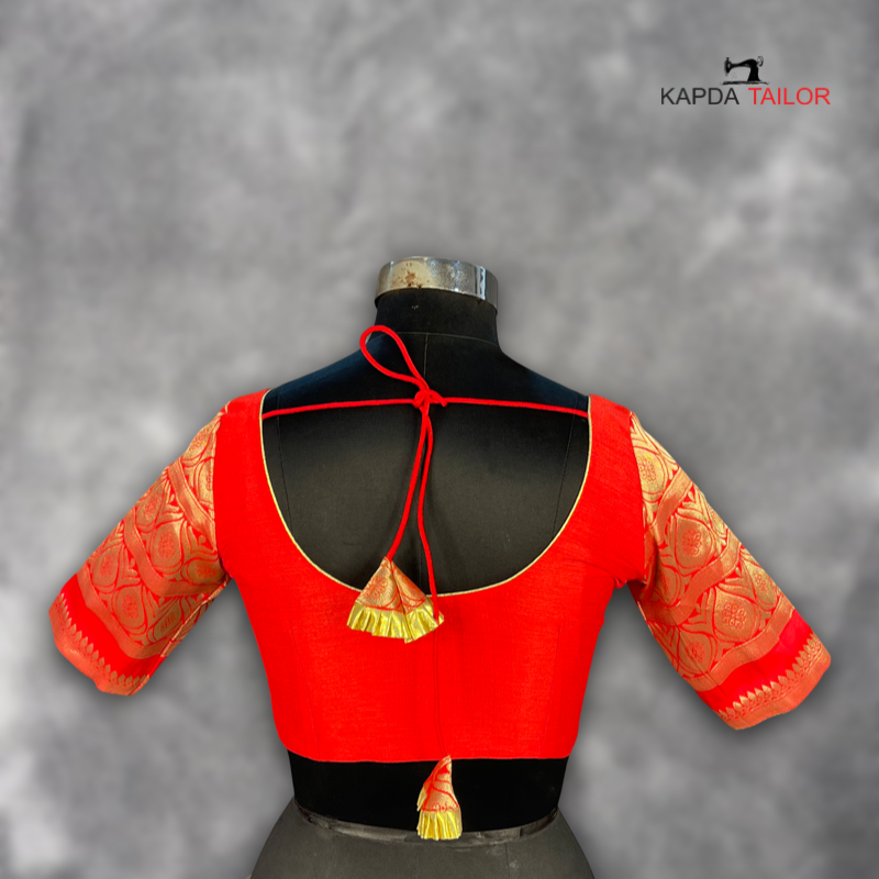Women's Red Silk /Brocket Blouse - Kapda Tailor Official