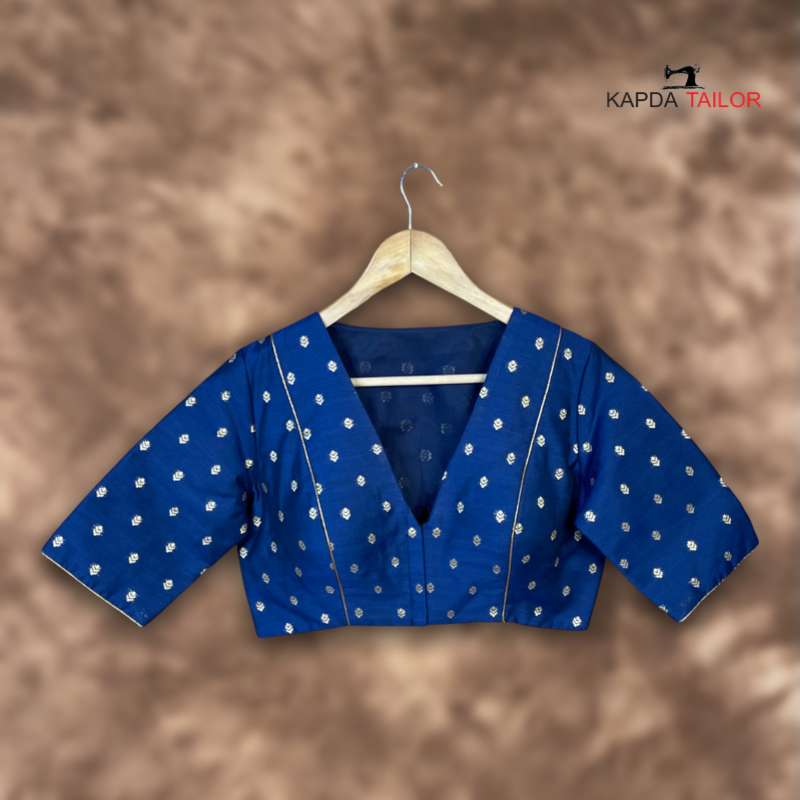 Women's Blue Silk With Zari Buta Blouse - Kapda Tailor Official