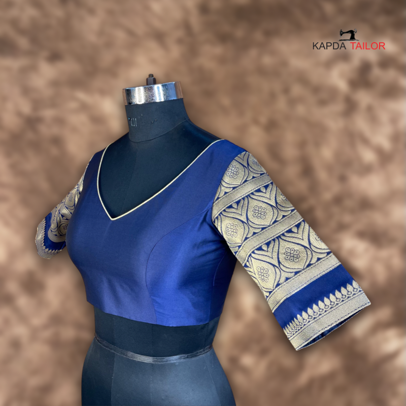 Women's Blue Silk / Broket Blouse - Kapda Tailor Official
