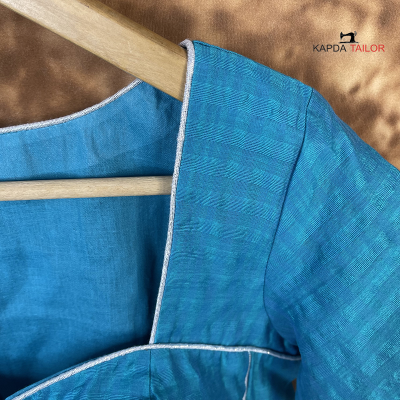Women's Light Blue Chanderi Silk Blouse - Kapda Tailor Official
