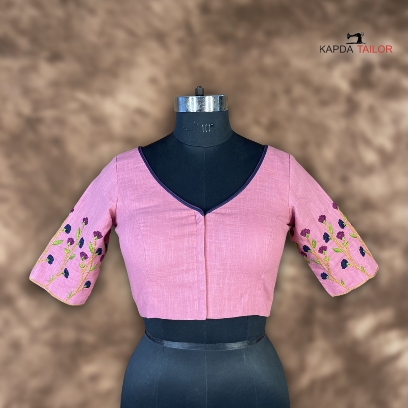 Women's Pink Slub Cotton Blouse - Kapda Tailor Official