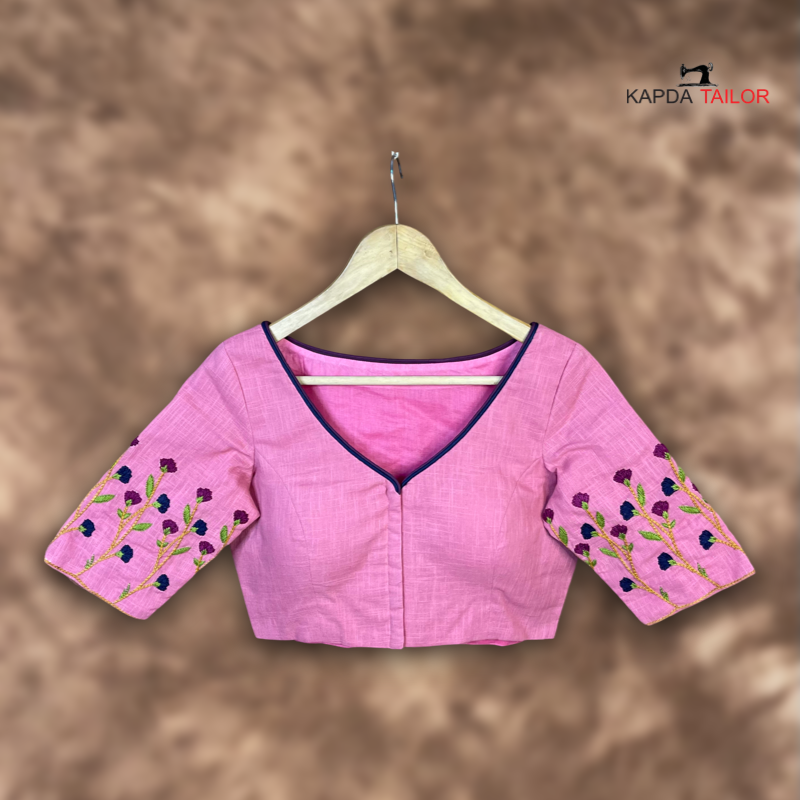Women's Pink Slub Cotton Blouse - Kapda Tailor Official