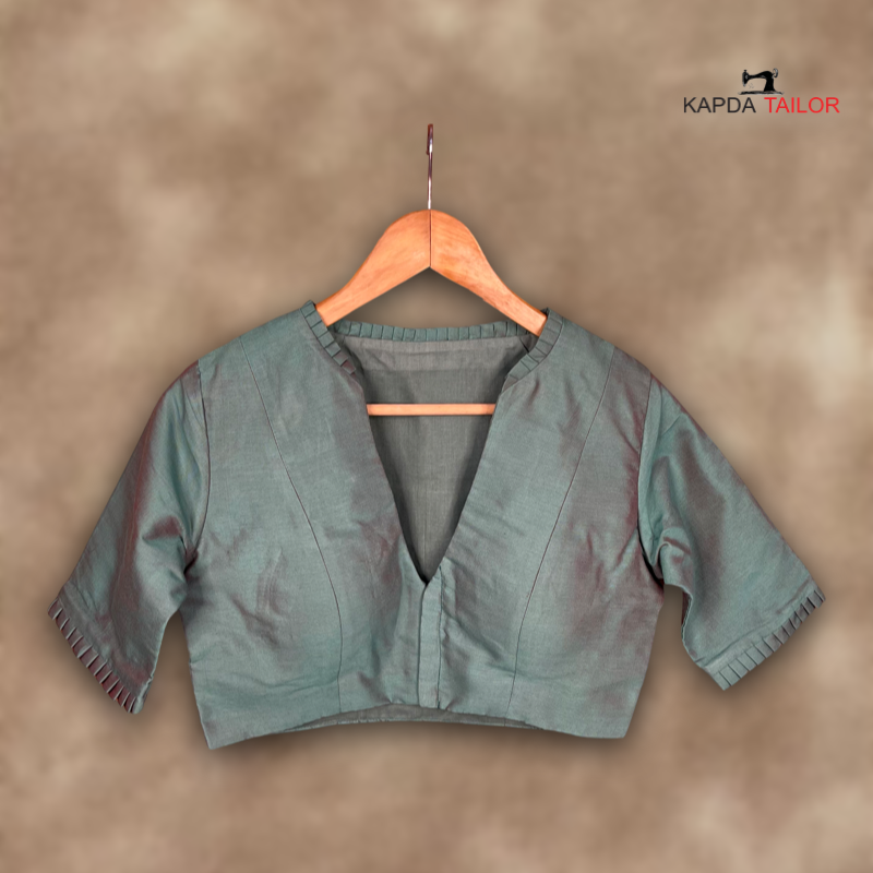 Women's Sage Green Silk Cotton Blouse - Kapda Tailor Official