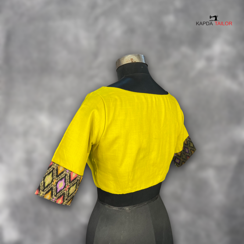 Women's Lemon Yellow Cotton /Jackard Blouse - Kapda Tailor Official