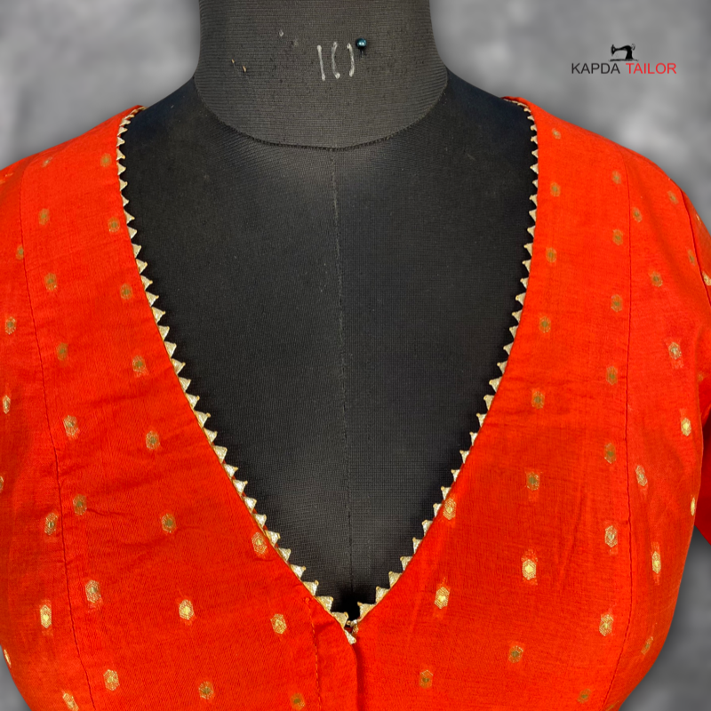 Women's Medium Burnt Orange Chanderi with Gold Butta Weaving Blouse - Kapda Tailor Official