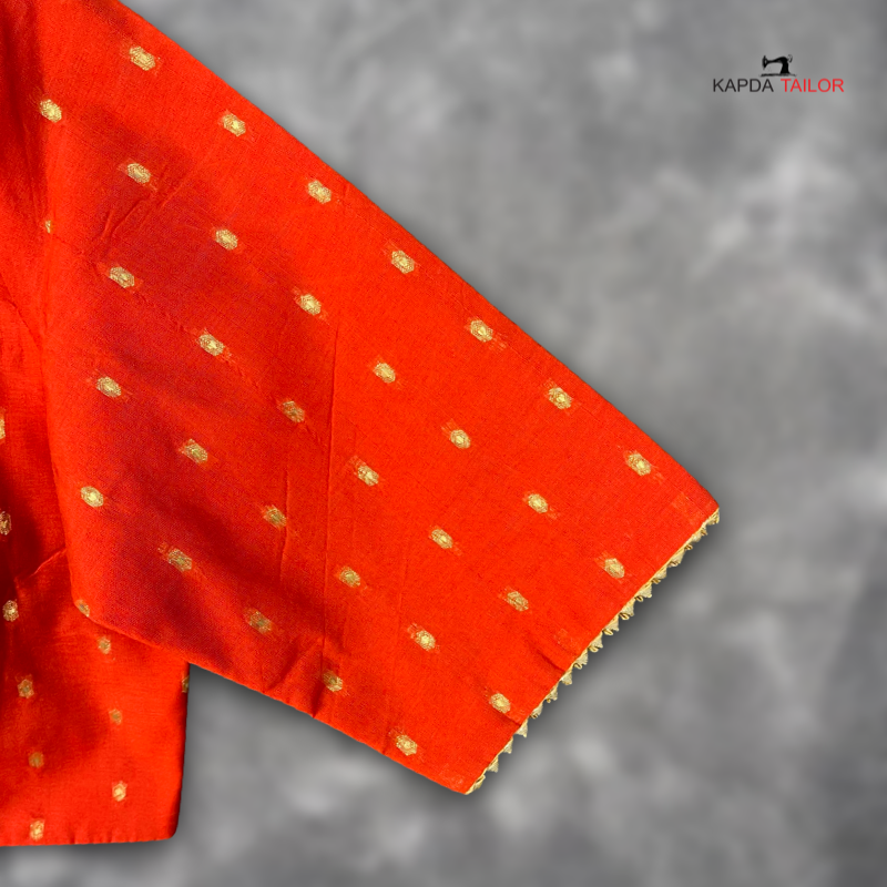 Women's Medium Burnt Orange Chanderi with Gold Butta Weaving Blouse - Kapda Tailor Official