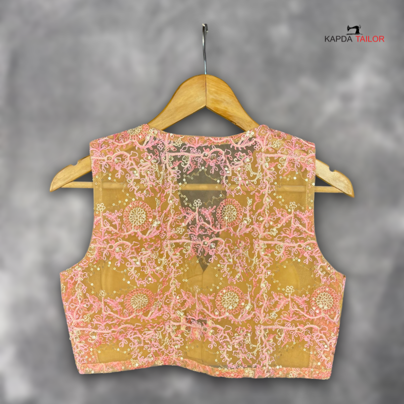 Women's Pink Net With Embroidrey Blouse - Kapda Tailor Official