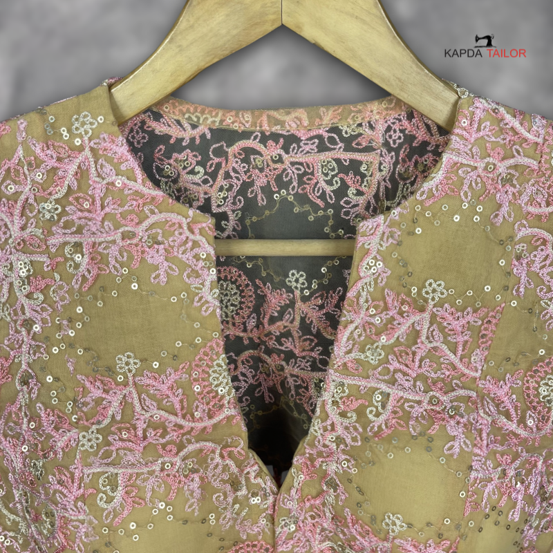 Women's Pink Net With Embroidrey Blouse - Kapda Tailor Official