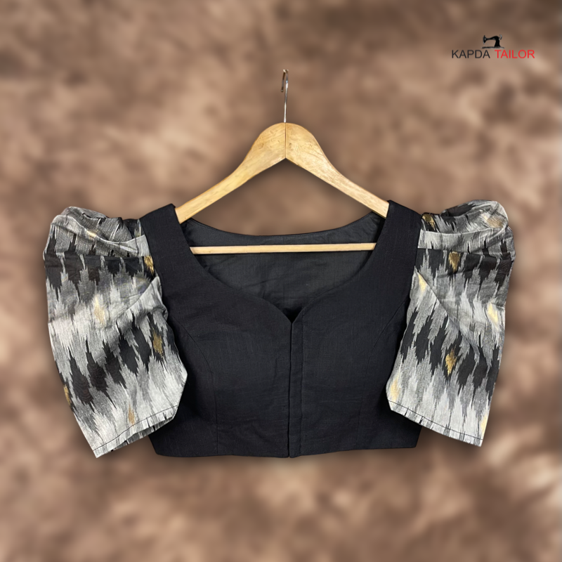 Women's Black Cotton / Chanderi Blouse - Kapda Tailor Official