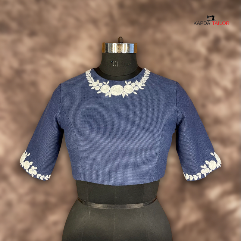 Women's Blue Cotton Blouse - Kapda Tailor Official