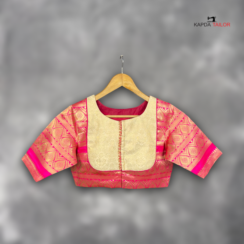 Women's Pink Broket Silk Blouse - Kapda Tailor Official