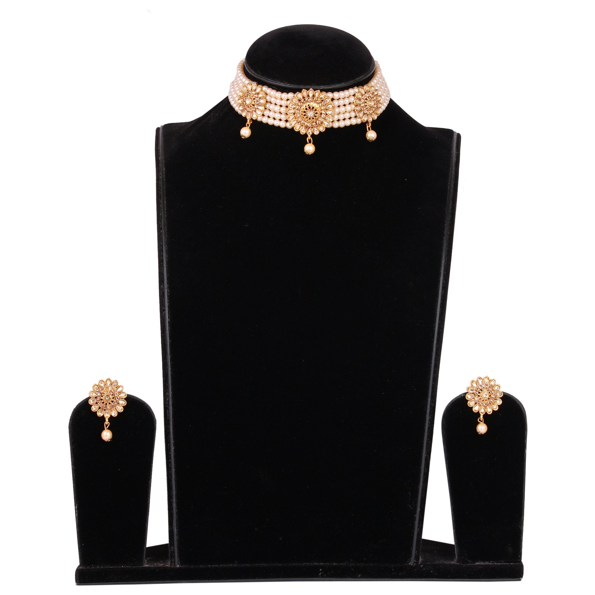 Women's Golden Plated Necklace And Earrnigs With Kundan And Pearl   - Tehzeeb