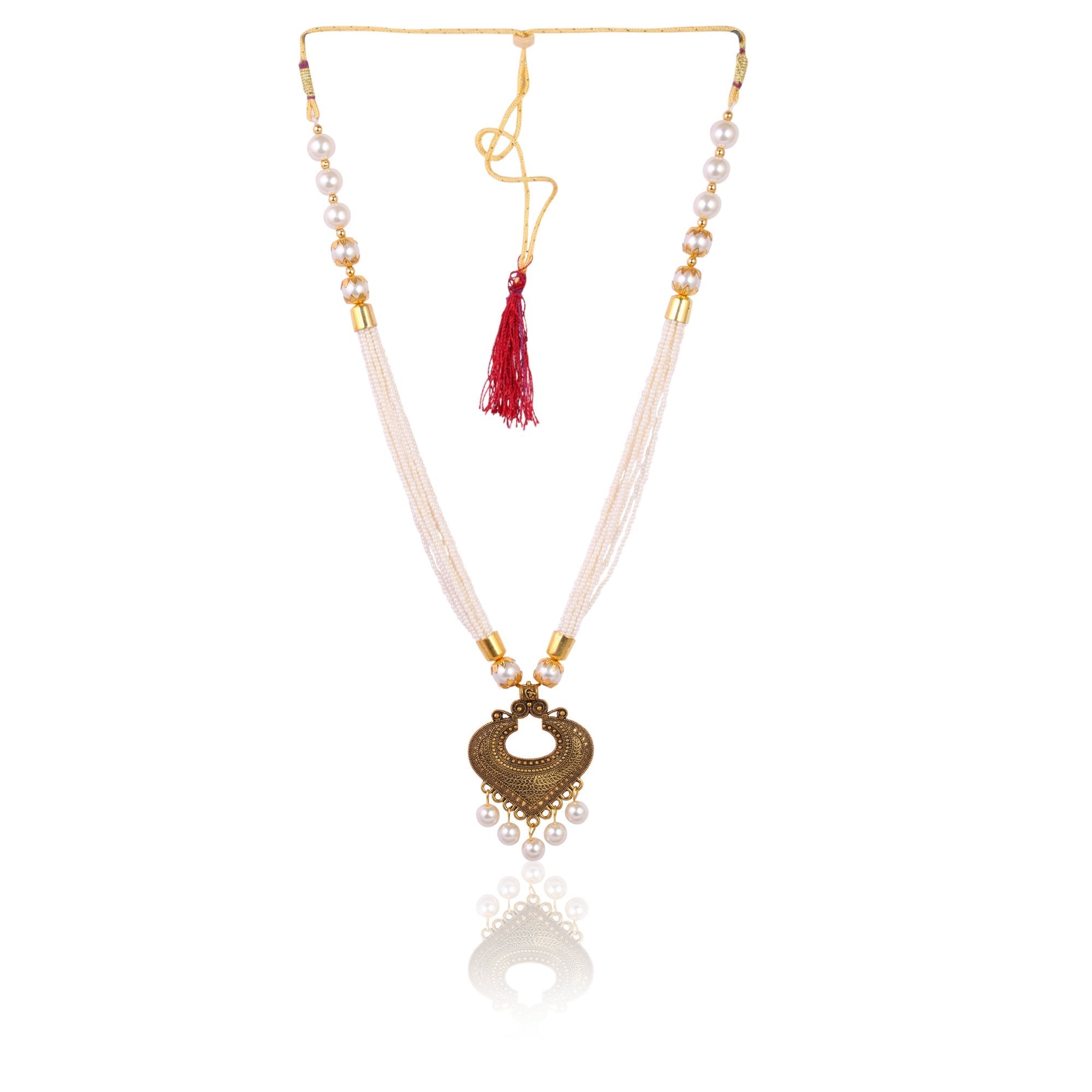 Women's Golden Necklace With White Pearl - Tehzeeb