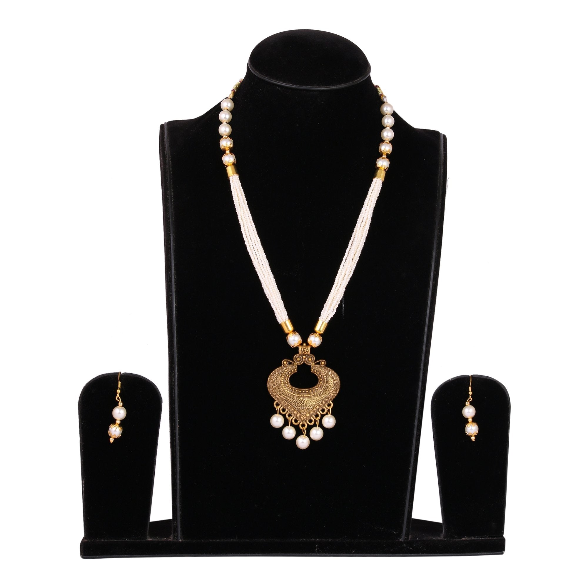 Women's Golden Necklace With White Pearl - Tehzeeb