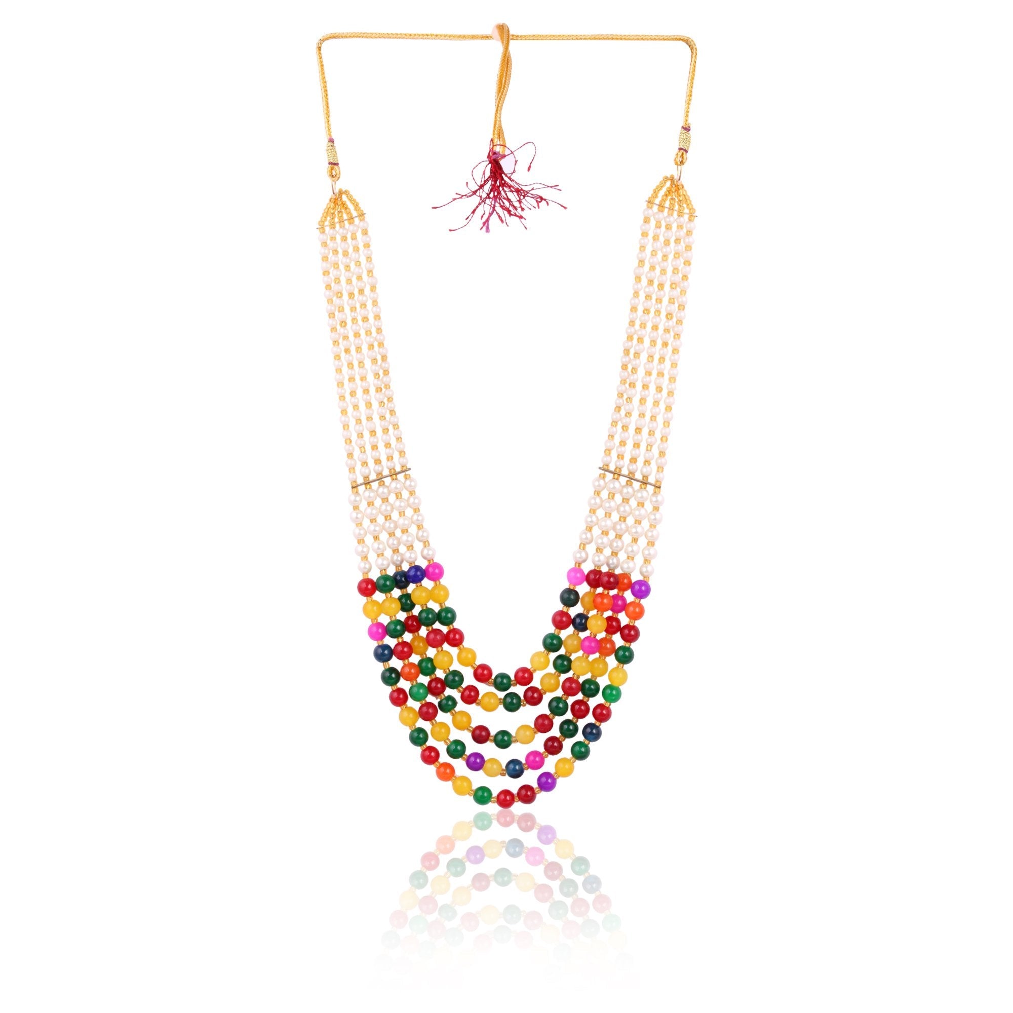 Women's Multi Colour Pearl Necklace And Earrings - Tehzeeb