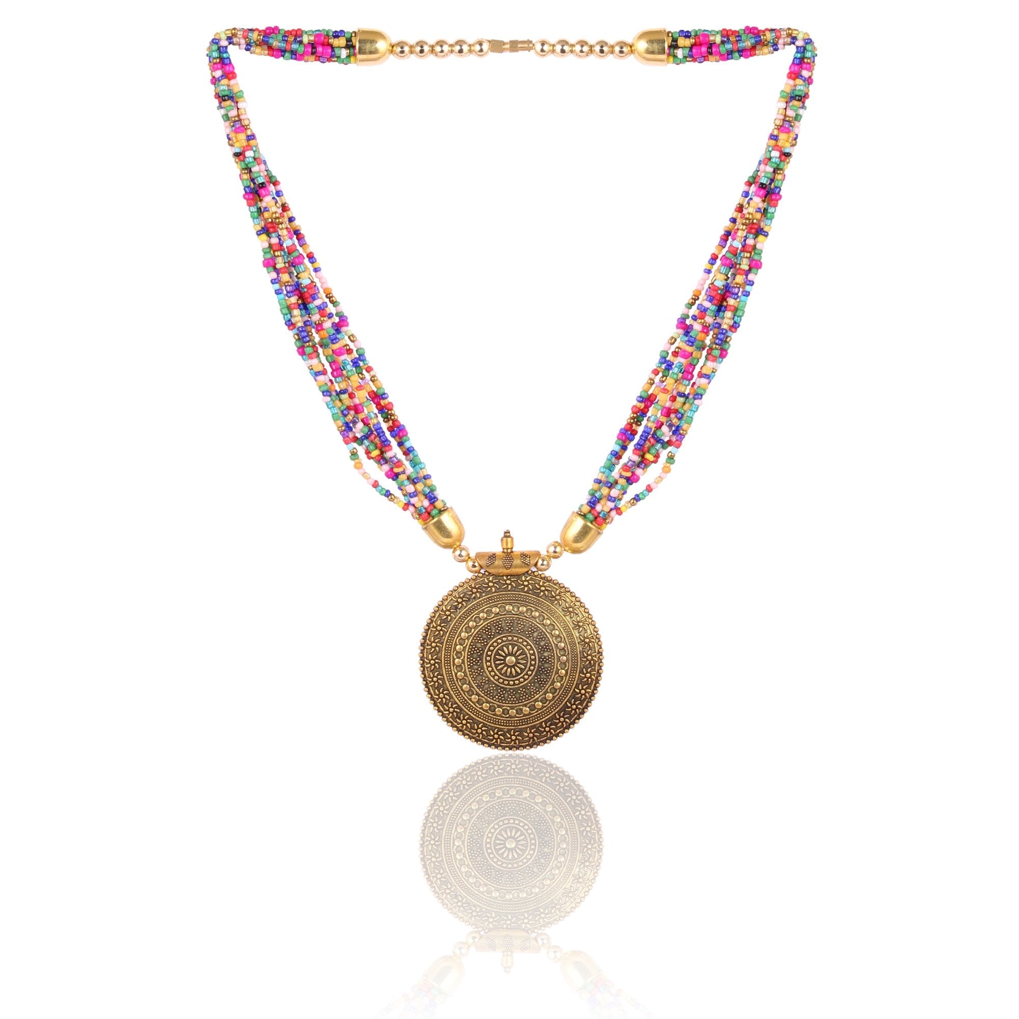 Women's Multi Colour Small Pearl Nacklace And Earrigs  With Locket Design   - Tehzeeb