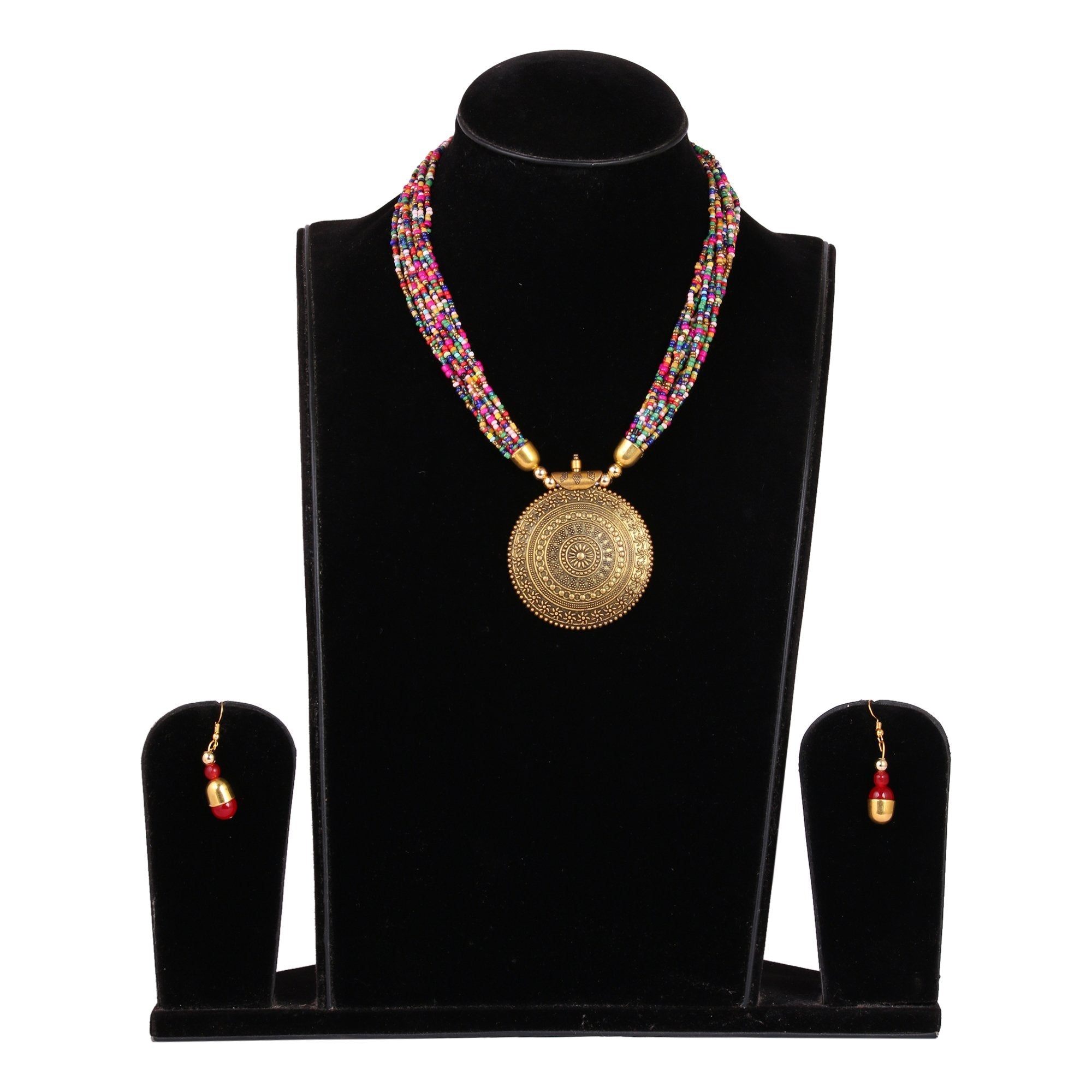 Women's Multi Colour Small Pearl Nacklace And Earrigs  With Locket Design   - Tehzeeb