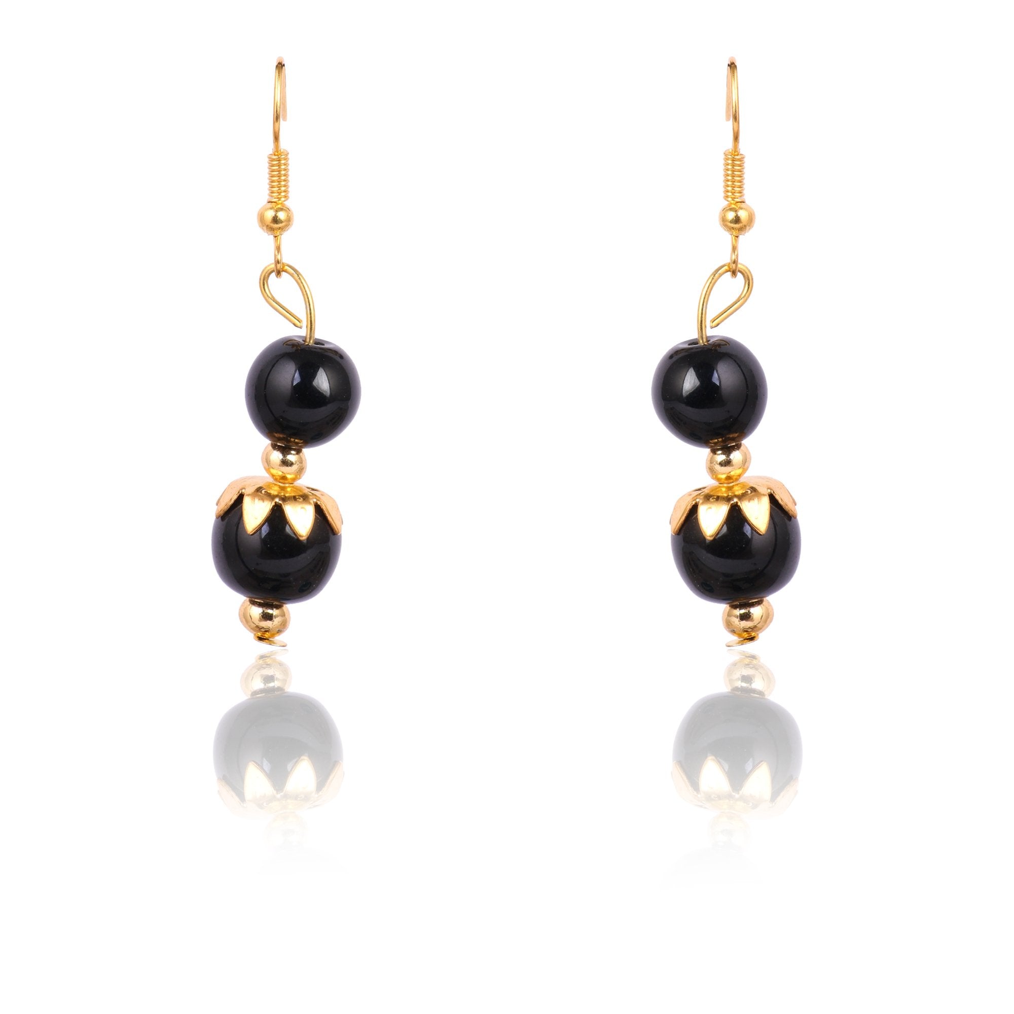 Women's Golden Plated Necklace And Earrings With Black Pearl  - Tehzeeb
