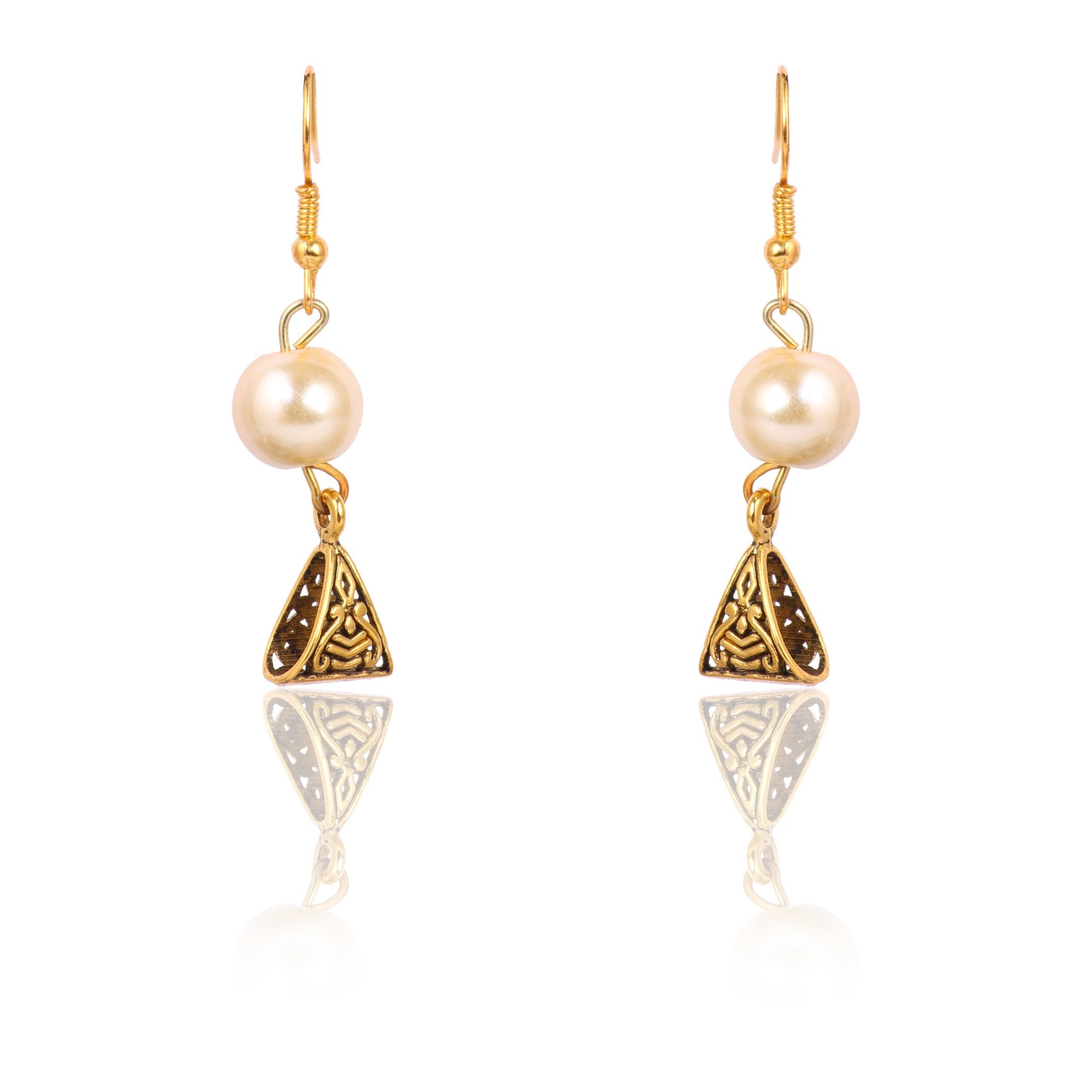 Women's Golden Plated Nacklace And Earrings With Cream Colour Pearl  - Tehzeeb