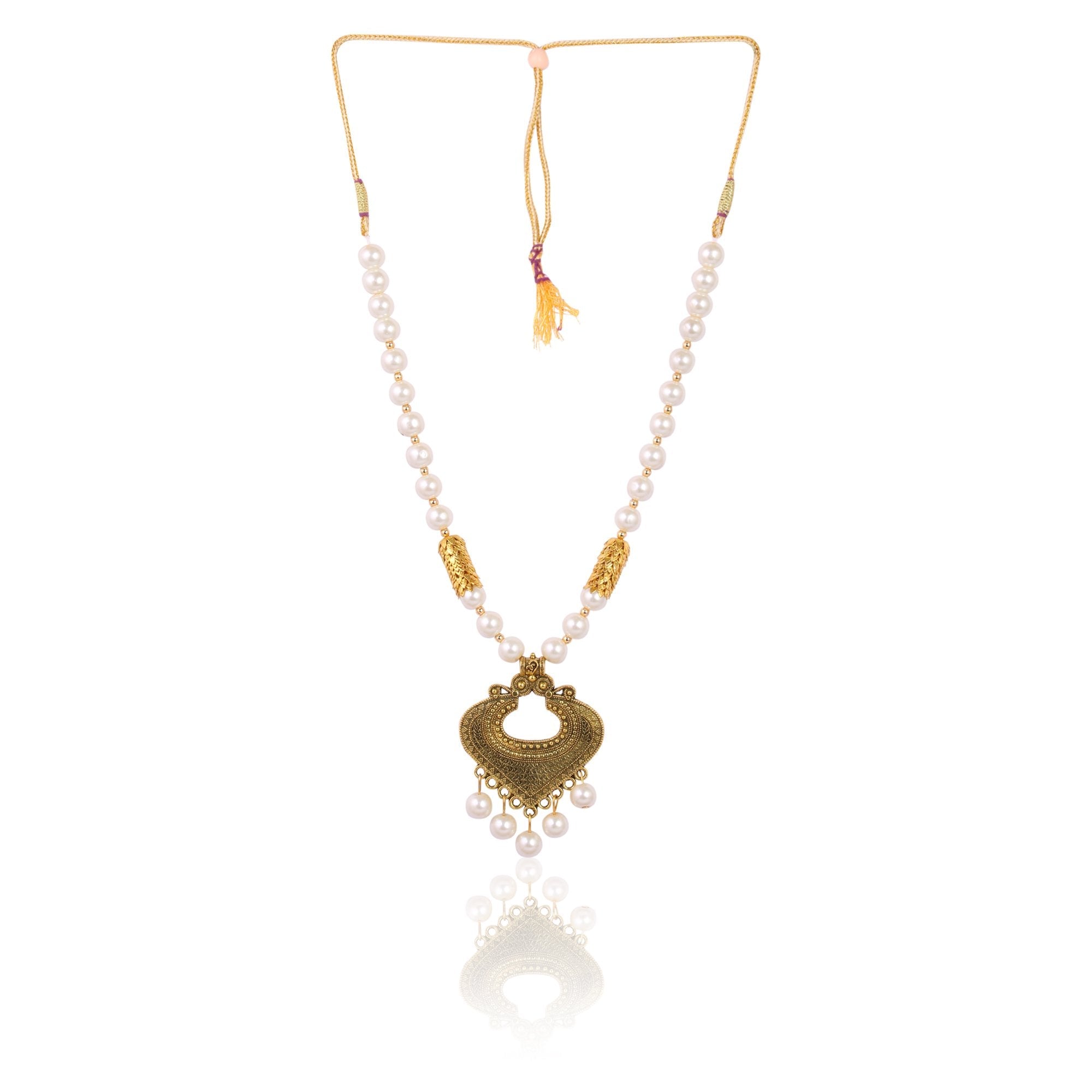 Women's Golden Plated Nacklace And Earrings With White Pearls - Tehzeeb