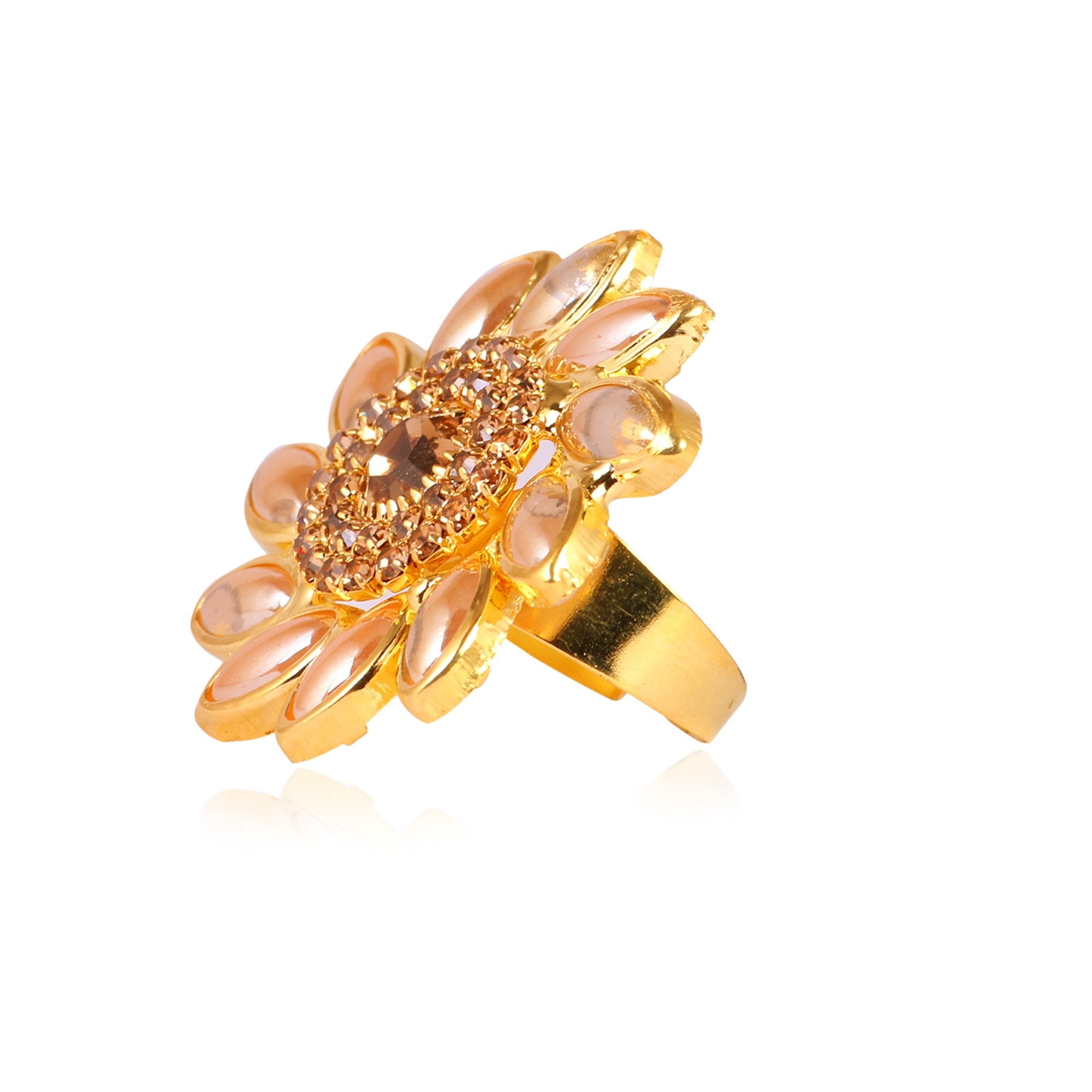 Women's Sunflower Style Ring With Kundan And Stone - Tehzeeb