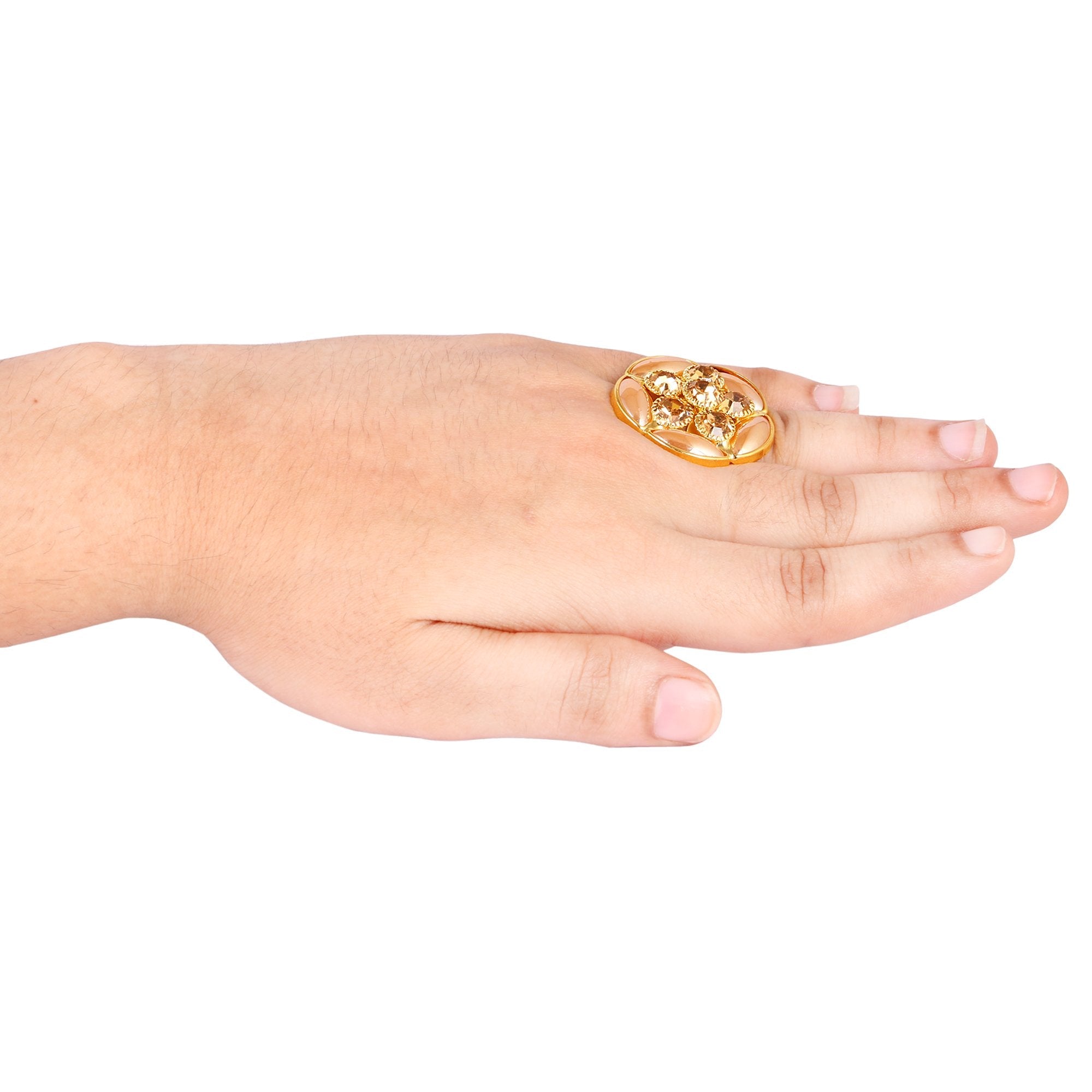 Women's Golden Colour Ring With Golden Stone And Pearl - Tehzeeb